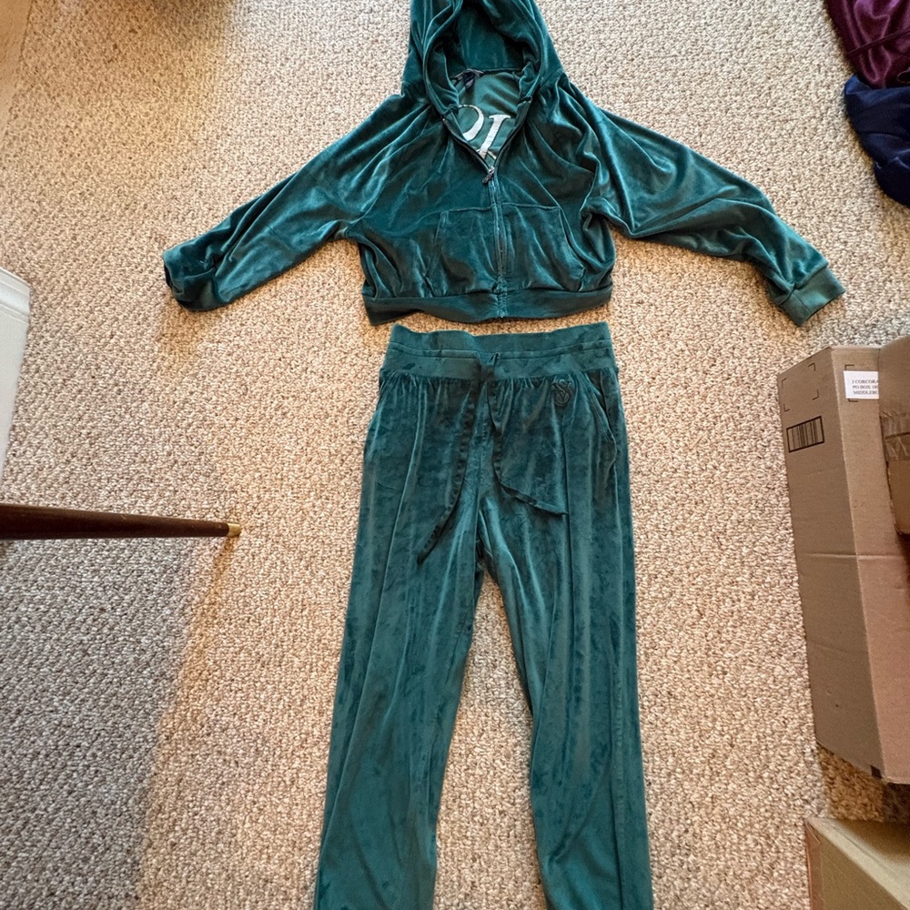 Teal Velour Tracksuit Set